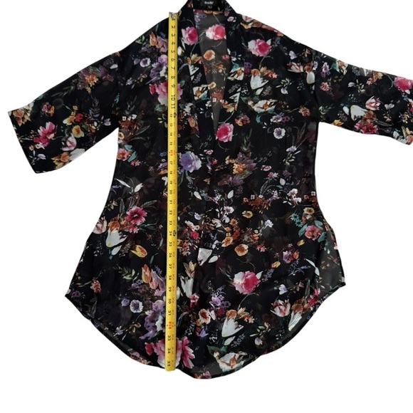Poscilla Black Floral Open Front Kimono size L - Picture 11 of 17